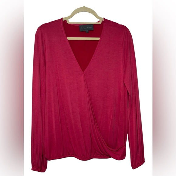 Sunday in Brooklyn Elegant Long Sleeve Pink Faux‎ Wrap Top Blouse Size Large - Picture 1 of 4
